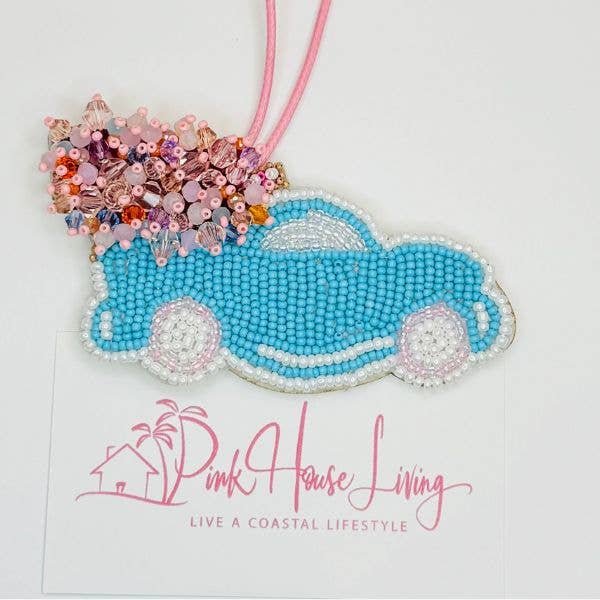 Pink Christmas Tree in blue truck Ornament