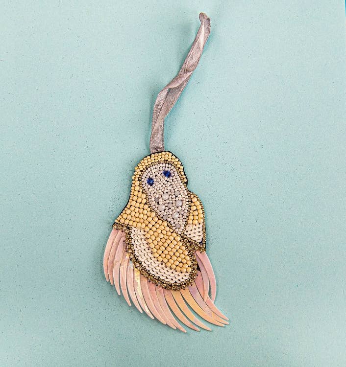 Beaded Ornament -Winter Feathered Owl