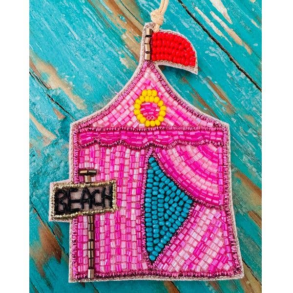 Beaded Ornament - Pink stripe cabana