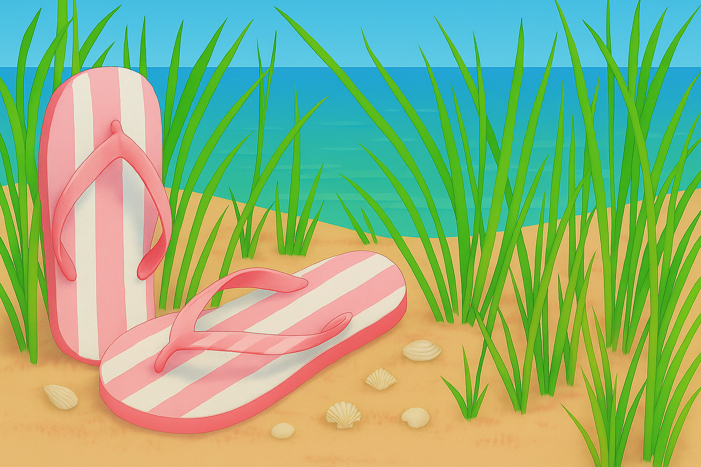 Pink Flip Flops on Sand Print