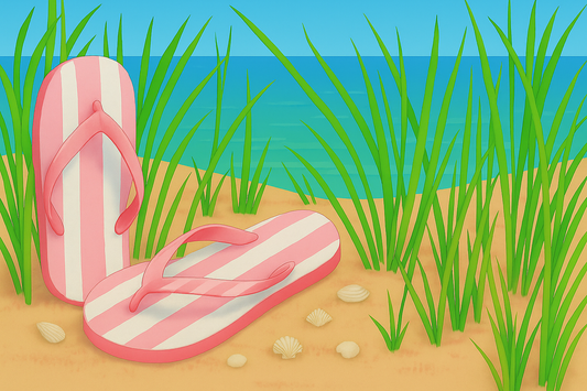Pink Flip Flops on Sand Print
