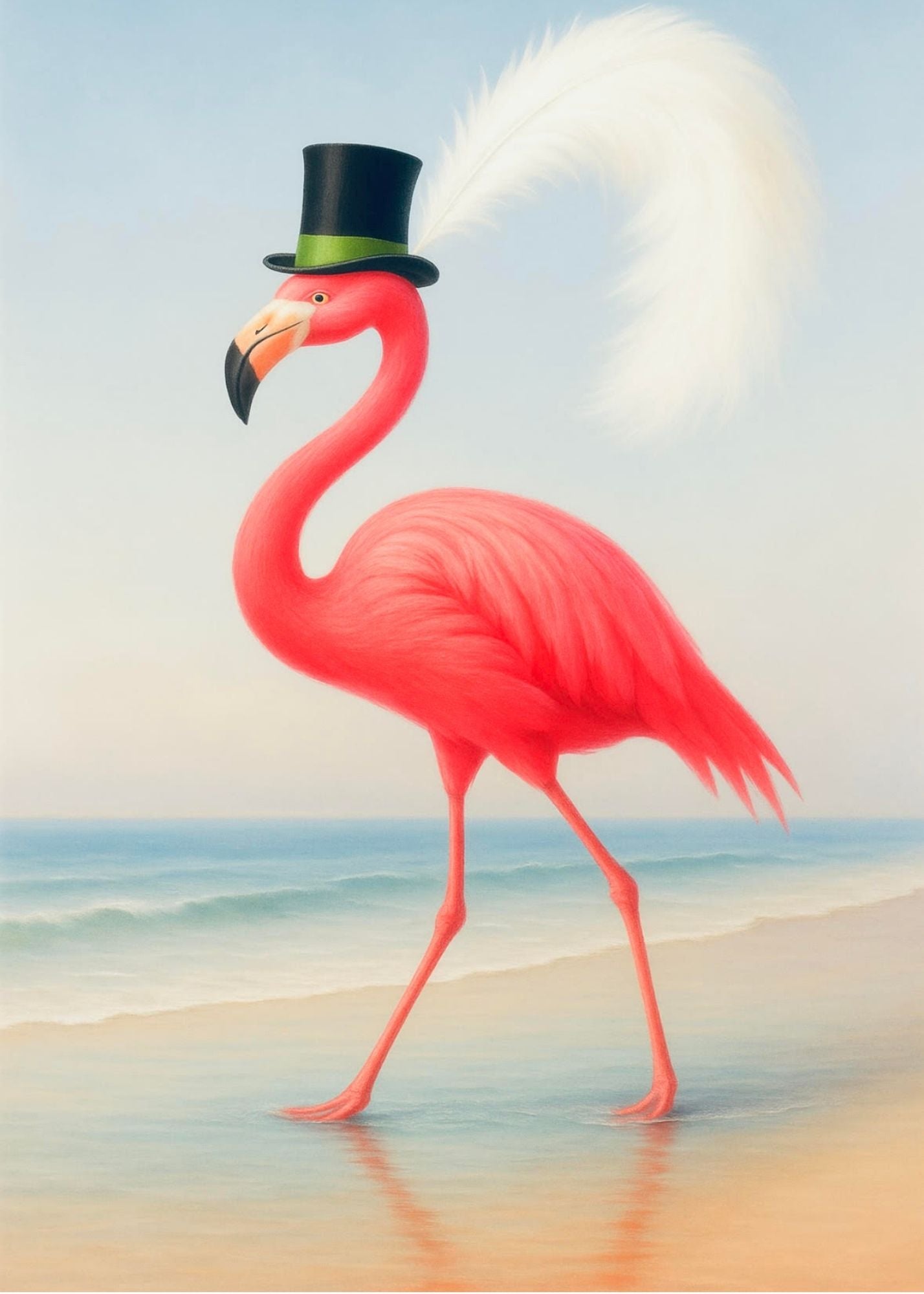 Pink Flamingo with Top Hat Print
