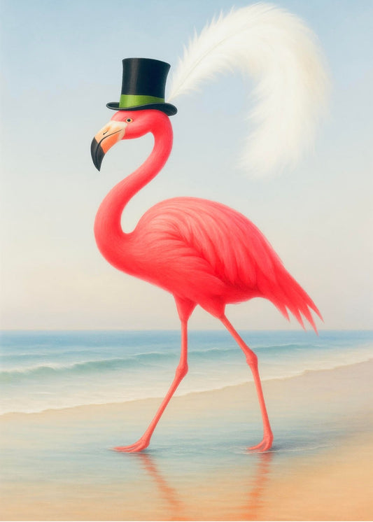 Pink Flamingo with Top Hat Print