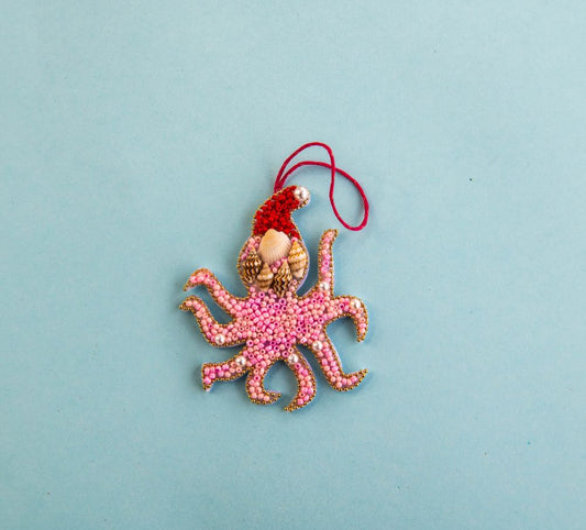 Beaded Ornament - Pink Christmas Crab