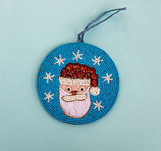 Beaded Ornament - Santa Blue