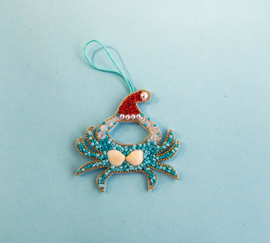Beaded Ornament - Santa Crab