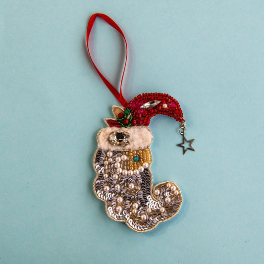 Beaded Ornament - Crescent Moon Santa