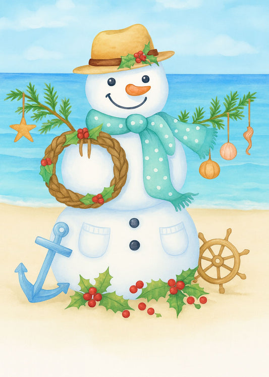 Coastal Christmas Snowman Print