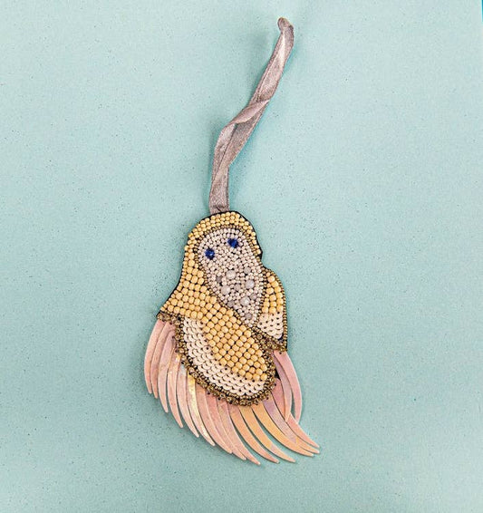 Beaded Ornament -Winter Feathered Owl