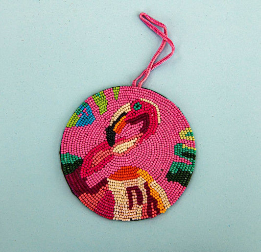 Beaded flamingo ornament , round