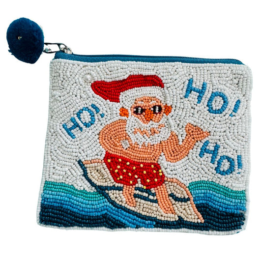 Beaded Coin Purse - Surfing Santa