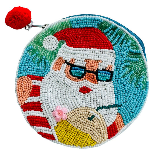 Beaded Coin Purse - Santa in Sunglasses