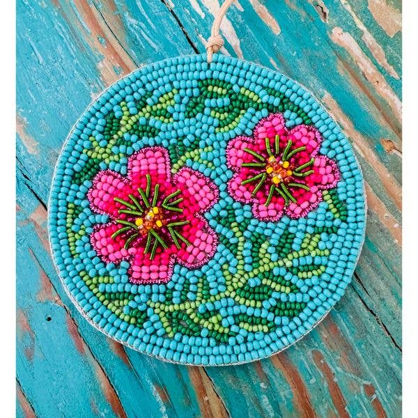 Beaded Ornament - Pink plumeria